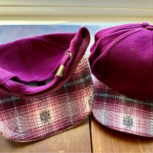 TC Burgundy Wool Baseball Cap with Pink Plaid Brim